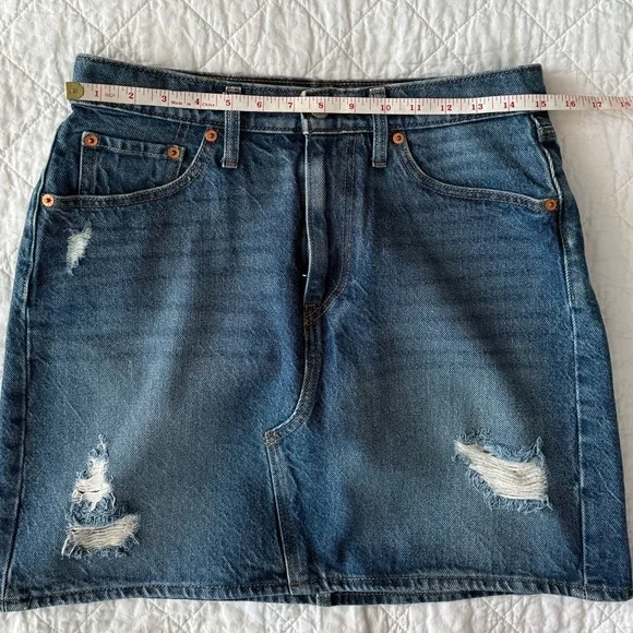 Levi’s Blue Mini Pencil Skirt with Distressed Denim - Picture 8 of 10